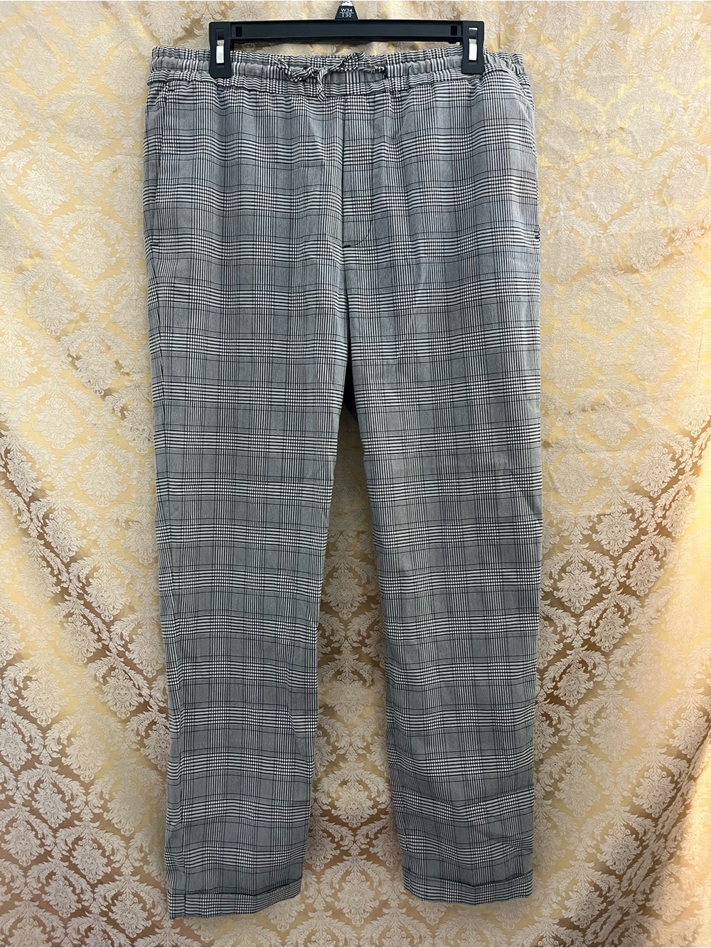 H&M Men's Grey Tie-Front Plaid Chinos